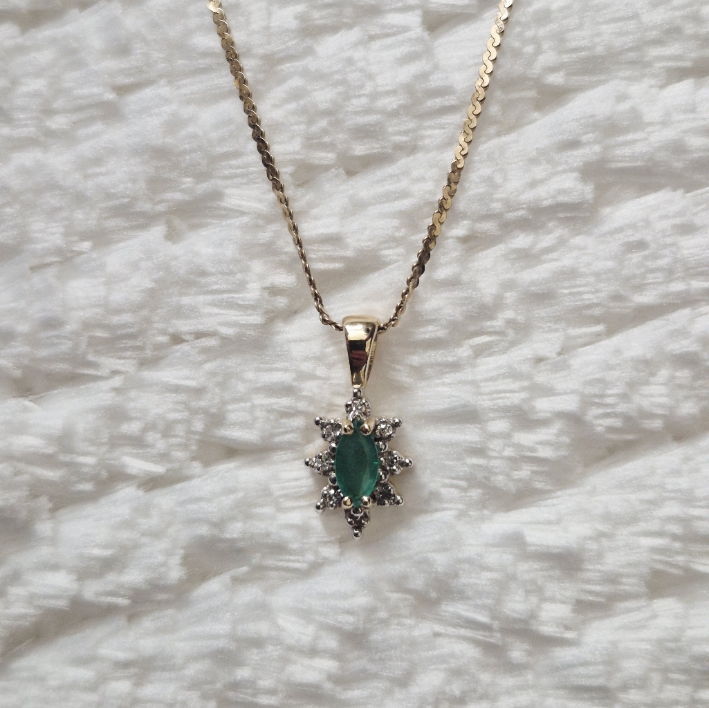 10k Yellow Gold Emerald & Diamond Halo Pendant